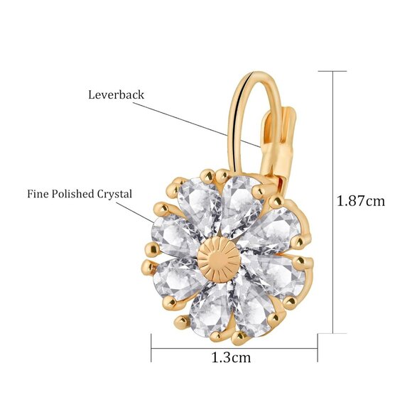 Women's White Gold Trendy Beautiful Unique Flower Leverback Vintage Earrings - Picture 4 of 7